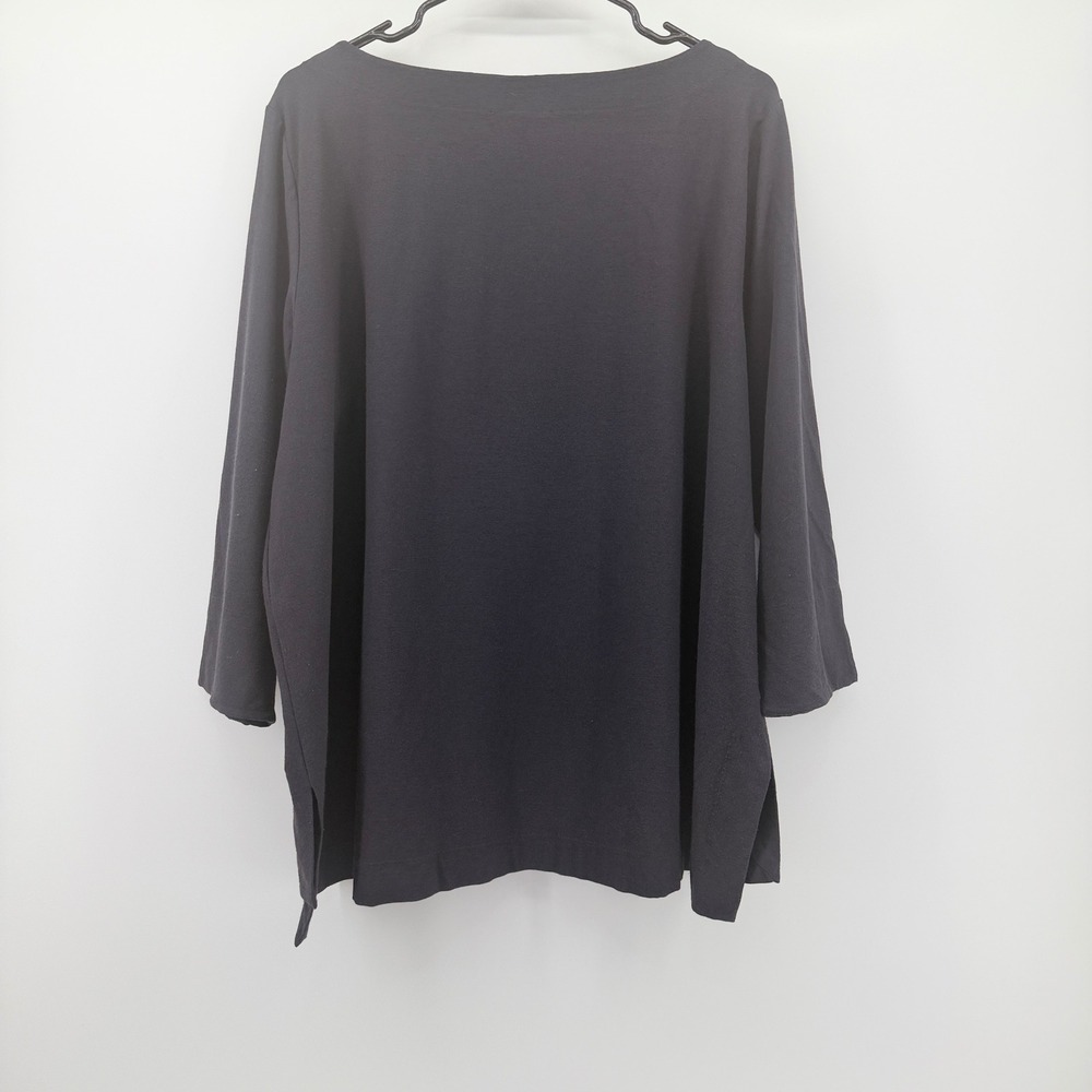 Eileen Fisher Womens XL Black Viscose Blend 3/4 Sleeve Boat Neck Tunic Top S19TL - Picture 2 of 5
